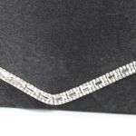 New Black Sateen Evening Clutch Bag with Rhinestone Detailing and Silver Chain Photo 4