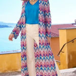 Boston Proper Women's Patterned Long Sleeve Duster Multi Size L Beach Boho Photo 0