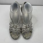 Coach Sz 8.5 Wedge Silver Joslin Strappy Cork Heel Leather Sandals Shoes Women’s Photo 4
