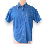 Vintage Sunbelt Denim Shirt Medium Wash Chambray Denim Short Sleeve Gold Stud Blue Photo 1