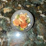 Handmade‎ Vintage Rose Cameo Brooch Pin Victorian Style Porcelain Floral Pink Black Photo 1