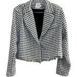 Lili Sidonio Houndstooth Blazer Fringe Trim Women's Jacket preppy care academia Black Size L Photo 0