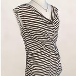 Chaus Brown & White Striped Cawl Neck Cap Sleeves Cinched Sides Top L Size L Photo 3