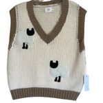 NWT Luna Ivy Chunky V Neck Sheep Embroidered Sweater Vest Tan Photo 7