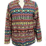 BFA bold embroidered multicolor geometric print blazer with silver buttons.‎ Red Size 16 Photo 0