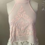 Halter Embroidered Crochet Boho Top Pink Photo 0