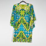 Trina Turk Woodblock Floral Flower Print Pattern Stretch Knit Tunic Dress Large Photo 2