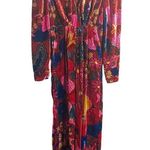 Farm Rio Snake Garden Red Velvet Floral Print V-Neck Long Sleeve Jumpsuit Sz XS Photo 3
