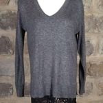 Topshop Gray V Neck Sweater with Lace Trim Elegant Tunic Top Woman's 4 Photo 0