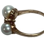 Vintage 1960’s 10k Gold With 2 Real Pearls & 2 Small Cubic Zirconia Ring 5.75 Photo 3