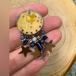 Vintage silver moon and blue beaded star dangle celestial pierced earrings Photo 2