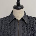 Anne Fontaine Dark Denim Zip Up Ruffle Slim Fit Short Collar Jacket Top 3 Medium Blue Photo 2