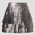 ALLSAINTS Aisha Silver Metallic Fringe Leather Mini Skirt Size 2 Photo 3