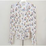 Derek Lam  Floral Ruffle Blouse top Silky 1X White Red long sleeves NEW Photo 6