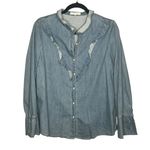 Chelsea and Violet Denim Blue Ruffle Button Down Long Sleeve Top Size L Cotton Photo 2