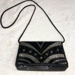 Vintage Art Deco Black & Gold Beaded Evening Bag Purse Crossbody or Clutch Photo 4