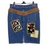 Jeremy Scott Abstract Patched Western Fringe Denim Pencil Skirt Size 4 NEW $705 Blue Photo 4