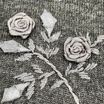 Nina Leonard Vintage 90s Sweater Ribbon Embroidery Roses Floral Gray Acrylic Wool Women Large Photo 11