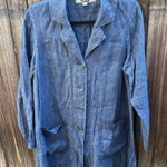Flax  100% Linen Denim Navy Blue Blazer Jacket Duster Oversized Small Pockets EUC Photo 0
