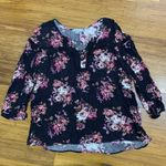 Daniel Rainn  Floral Blouse Womens Size XXL Crochet Trim 3/4‎ Sleeve Top Black Photo 0