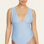 J.Crew  1 Piece Swimsuit Bathing Suit Plunge Neck Plus Sz Misty Blue Sz 22 NWT Photo 0