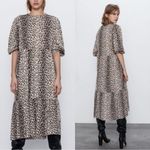 ZARA  Cheetah Print Tiered Puff Sleeve Maxi Dress Sz L Photo 1