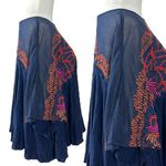 Free People  Bohemian Linen Embroidered Poncho Top Oversized Medium Summer Flowy Photo 3
