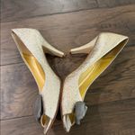 J.Crew Collection Platinum Metallic Peep Toe Pumps with Dark Gray Satin Bow Sz 7 Photo 6