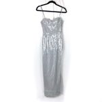 SAU LEE Opal Silver Gray Sequin Gown Bustier Sweetheart Dress US 0 NWT Photo 2