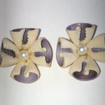 Vintage Shell & Faux Pearl Clip On Earrings Purple Photo 0