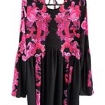 Free People EUC Symphony Bell Sleeve Dress / Tunic Top Black Floral Generous XS Photo 3