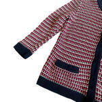 Talbots  Navy Red Cardigan Sweater Snap-Down Woven 100% Cotton Size Medium Womens Photo 3