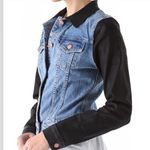 J Brand EUC Bowie Jacket Two Toned Coated Sleeve Denim Blue Black Small Photo 1