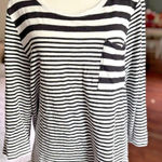 Chico's  Striped 3/4‎ Sleeve Pocket T Shirt Womens XL Black White Ultimate Tee Photo 0