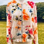 INC International Concepts White with Velvet Flowers Bomber Jacket Size L Photo 2