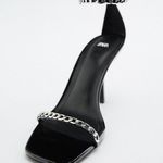 ZARA NEW  CHAIN TRIM HEELED SANDALS SHOES‎ THIN STRAP WOMENS SIZE 41 US 10 Photo 2
