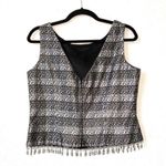 Vintage Cachet Black Silver Metallic Beaded Fringe Sleeveless Vest Size 14 Photo 3