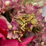 Unsigned Gold Angel Cherub Harp Brooch Photo 3