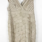 Adrianna Papell Champagne Gold Tiered Ruffle V-Neck Cap Sleeves Dress Size 14W Photo 0