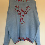 Bailey Rose Blue Knit Pullover Sweater Red Lobster Whipstitch Trim Womens Medium Photo 0