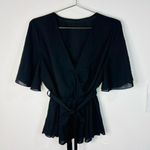 Chic Black Wrap Top with Belted Waist Boho Casual Flowy V Photo 1
