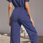 Blue Polkadot Vneck Jumpsuit Size L Photo 5