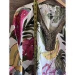 Peck & Peck  100% Linen Blouse M Floral Beaded Collar Poncho Oversize Boxy Kimono Photo 4