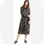 Vince  Eden Black Floral Long-Sleeve Midi 100% Silk Evening Dress Photo 2