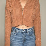Y2K Preppy Aero Tan Orange Zip Up Crochet Sweater Size Large Brown Photo 0