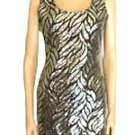 En Crême En Creme | S | Silver Sequin Mini Dress Metallic Sleeveless Sheath Jersey Shift Photo 0