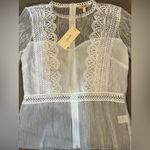 A.Peach White Lace Blouse with Crochet Detailing Photo 0