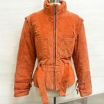 Vintage Suede Leather Embroidered Flame Belted Coat Jacket In Orange Size XL Photo 0