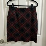 J. McLaughlin Plaid Pencil Mini Skirt Women’s size Medium Black Red Green Gold Photo 0