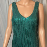 R & M Richards  Green Fringe Sequin Formal Dress Size 10 Photo 5